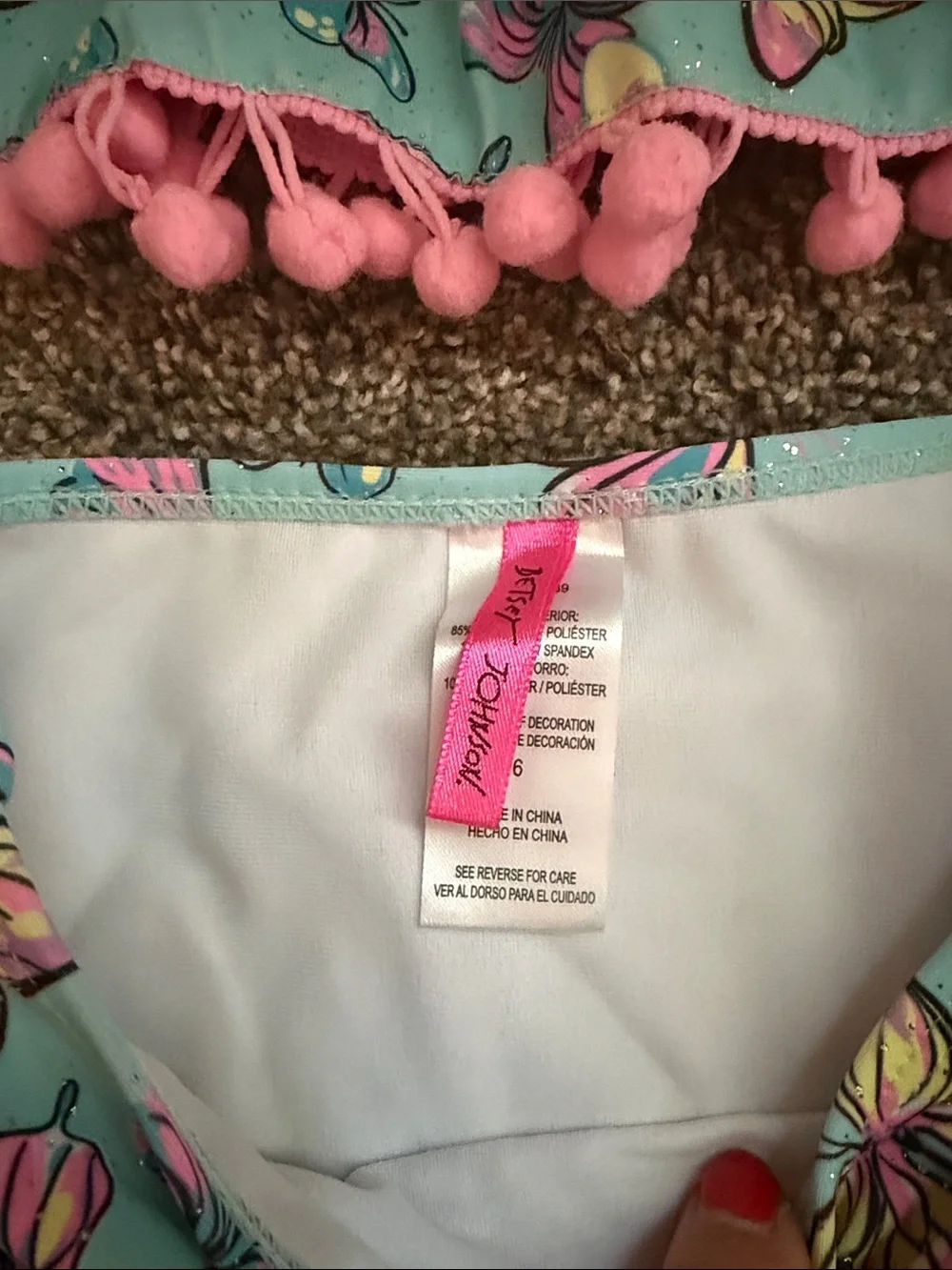 Justice Girls' Butterfly Pom-Pom Two-Piece Swim Set - Aqua & Pink